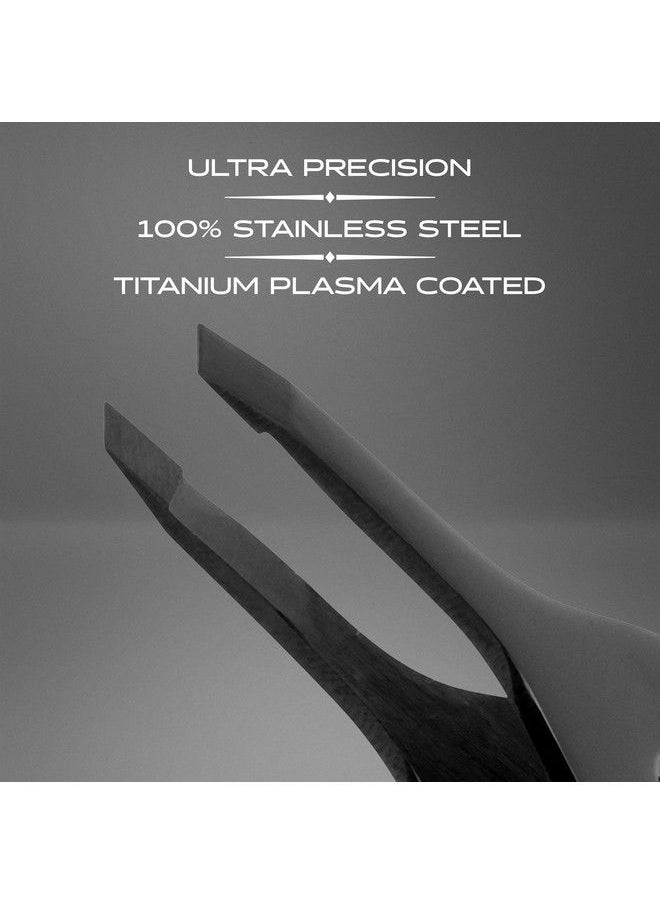 BRV MEN - Wide Grip Slant Tweezers Titanium Coated Stainless Steel Perfectly Aligned Slanted Tips For Ultra Precision Professional Tweezers For Eyebrows And Noseearfacial Hair (Black) - Image 1