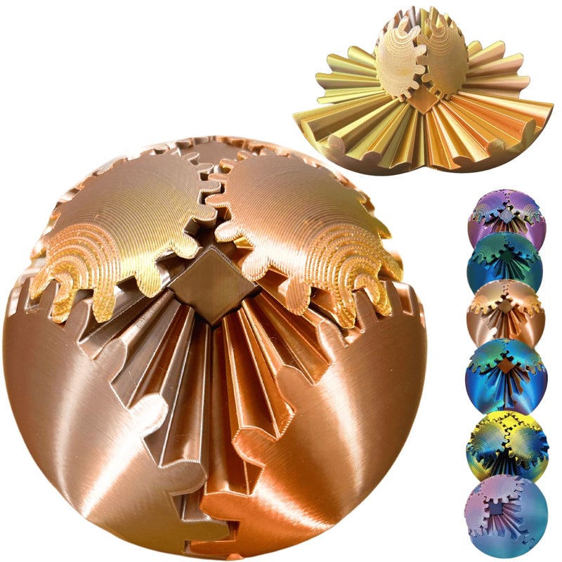 ULTHOOL Gear Ball 3D Printed Spin Ball Cube Fidget Toys Gear Sphere Fidget Toy GearSphere Desk Toy Stress Fidget Balls Fidgets Spinners for Adults Kids Anxiety Relaxing Laser Rose Gold 31 Inch - Image 3
