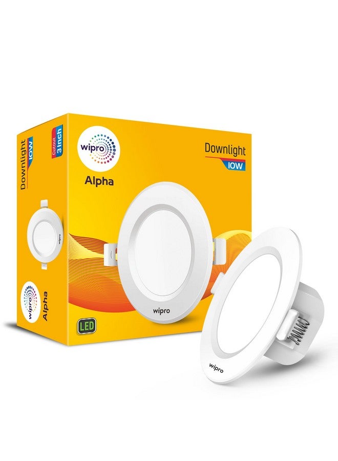 wipro polycarbonate Alpha 10W Round Downlight Junction Box|Warm White (2700K)|Glare-Free Design |Recessed Down Light For False Ceiling|Cutout ? 3 Inch|Pack Of 1 - Image 1