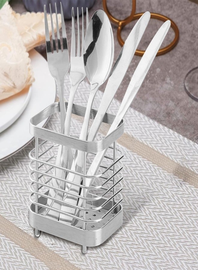 IWNTWY Utensil Holder, Stainless Steel Utensil Drying Rack for Kitchen Counter, Silverware Cutlery Flatware Holder Forks, Knives, Spoons, Chopsticks Organizer (Silver) - Image 5