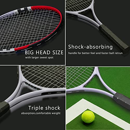 UUBEMM Tennis Racket Pre-Strung Lightweight 27 Inch Racquet Recreational Adult Rackets for Men Women Students Training Tennis Starter Kit with Balls,Carry Bag and Overgrips (Red/White - 2 Rackets) - Image 5