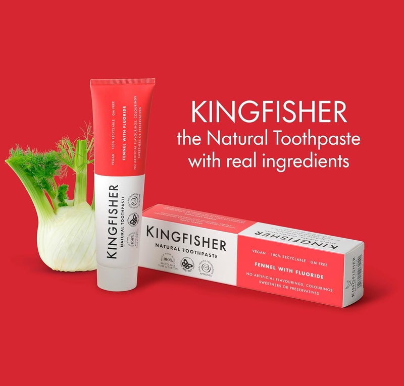Kingfisher معجون أسنان كينغفيشر الطبيعي بالشمر مع الفلورايد مناسب للنباتيين والنباتيين الصارمين معتمد من مؤسسة صحة الفم خالي من الجلوتين خالي من الكائنات المعدلة وراثيًا أفضل شراء 1 × 100 مل أنبوب - Image 2