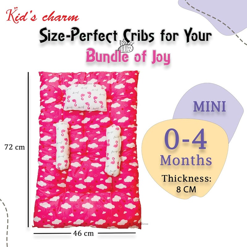 Kid's Charm Kids Charm Baby Sleeping Bed CloudMini Portable 2 in 1 for 0 to 4 Months New Born Baby Baby Sleeping Bed Cotton PillowPink - Image 2