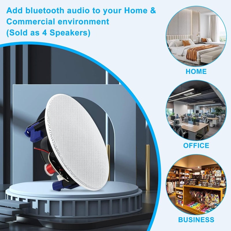 Herdio 4 Inch 320 Watts 2-Way Bluetooth Ceiling Speakers Package Perfect for Home Theater System, Living Room,Office,Flush Mount（4 Speakers） - Image 3