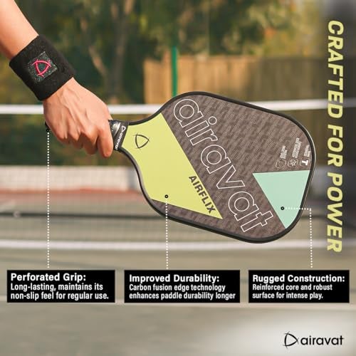 Airavat AIRFLIX 102OL Pickleball Paddle/Racket Set, 16MM Thick Pure Carbon Fiber, Lightweight, high-Performance Control and Comfort. Ideal for Kids, Adults, Beginners, and intermediates - Black - Image 5