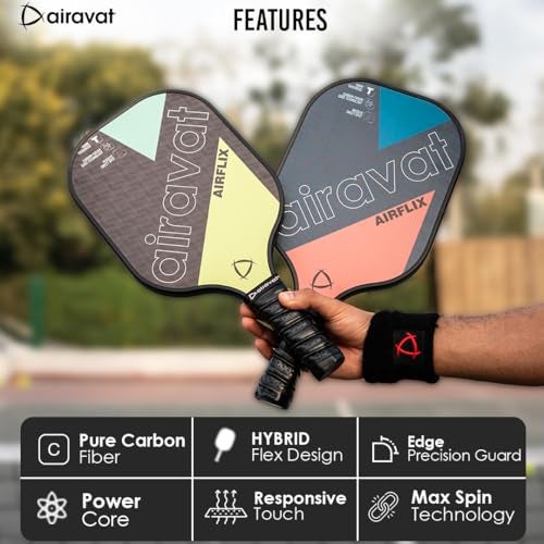 Airavat AIRFLIX 102OL Pickleball Paddle/Racket Set, 16MM Thick Pure Carbon Fiber, Lightweight, high-Performance Control and Comfort. Ideal for Kids, Adults, Beginners, and intermediates - Black - Image 4