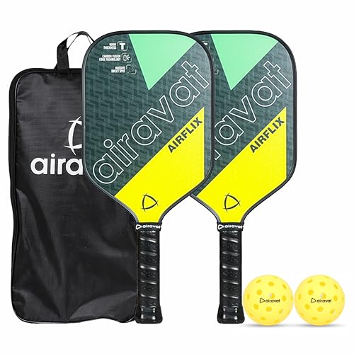 Airavat AIRFLIX 102OL Pickleball Paddle/Racket Set, 16MM Thick Pure Carbon Fiber, Lightweight, high-Performance Control and Comfort. Ideal for Kids, Adults, Beginners, and intermediates - Black - Image 1