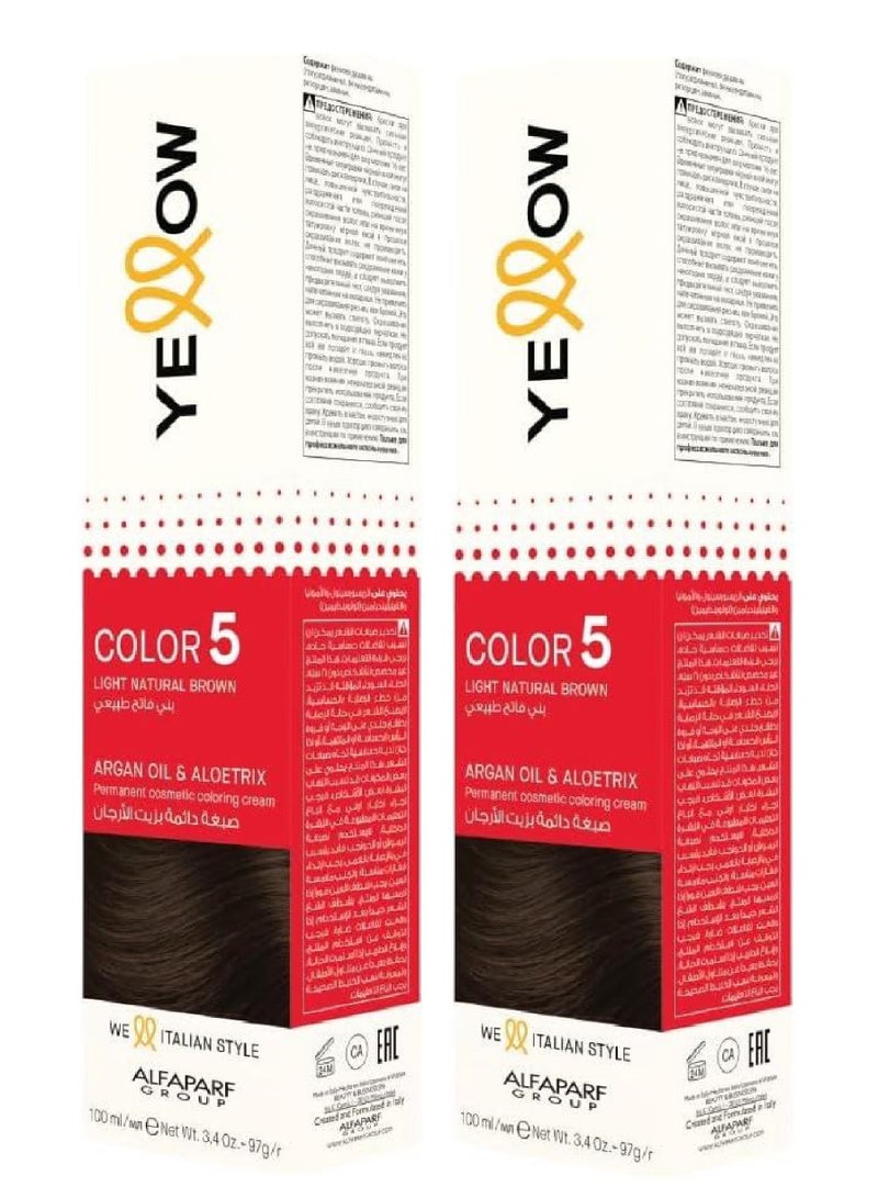 يلو قطعتين من صبغة الشعر الدائم 5 بني طبيعي فاتح 100x2 مل - Image 1