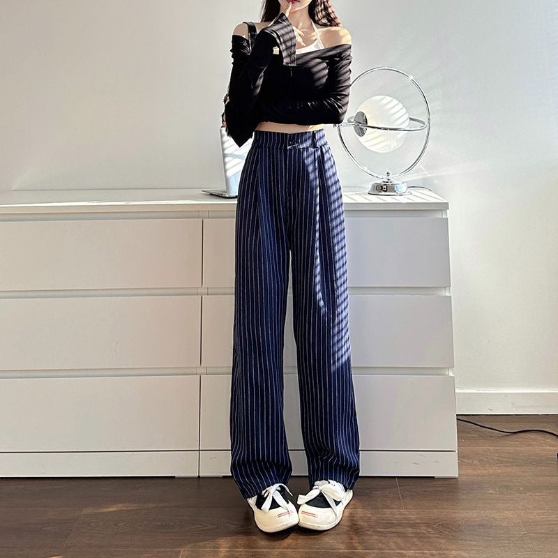 Fashion Casual Striped Suit Pants Straight 2023 New High Waist Wide Leg Pants Loose Mop Pants - Image 4
