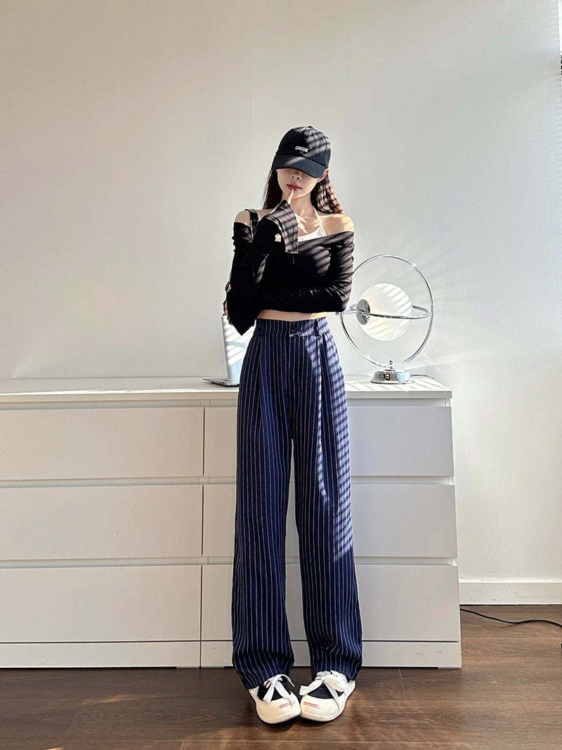 Fashion Casual Striped Suit Pants Straight 2023 New High Waist Wide Leg Pants Loose Mop Pants - Image 1