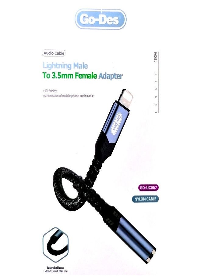 GO-DES Go-Des Lightning Male to 3.5mm Aux Female Audio Cable GD-UC067 - Black  - Image 3