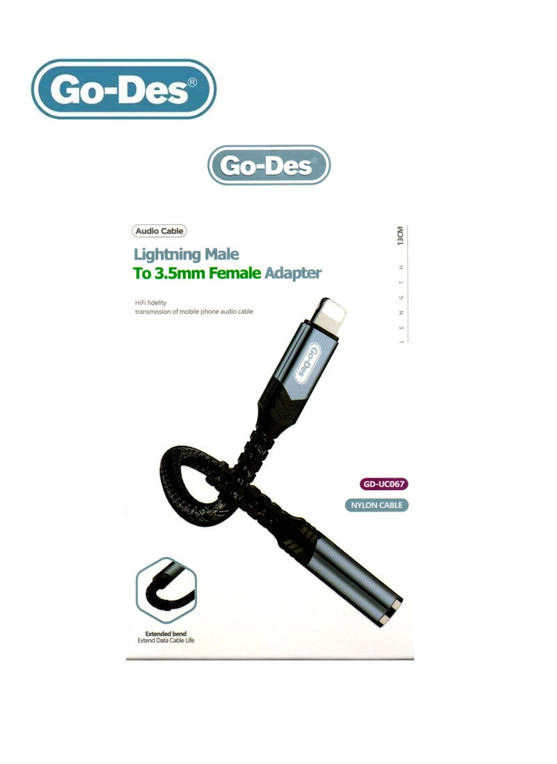 GO-DES Go-Des Lightning Male to 3.5mm Aux Female Audio Cable GD-UC067 - Black  - Image 1