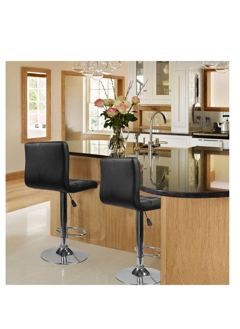Generic Bar Stools Modern PU Leather Adjustable Swivel Barstools, Armless Hydraulic Kitchen Counter Bar Stool Synthetic Leather Extra Height Square Island Barstool with Back Set of 2(Black)  - Image 4