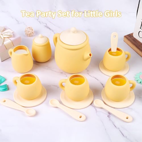 MCGMITT Toy Tea Set Silicone Tea Party Set for Little Girls Boys 15 Pcs BPA Free Dishwasher Safe Pretend Tea Set for Toddlers Kids Age 36 Non Breakable Cute Toy Kitchen Accessories for Children - Image 5