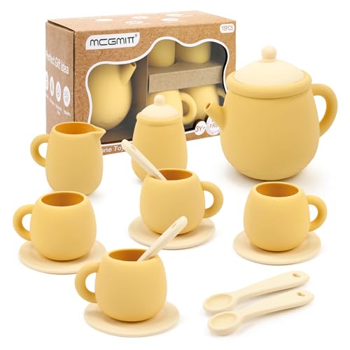 MCGMITT Toy Tea Set Silicone Tea Party Set for Little Girls Boys 15 Pcs BPA Free Dishwasher Safe Pretend Tea Set for Toddlers Kids Age 36 Non Breakable Cute Toy Kitchen Accessories for Children - Image 1