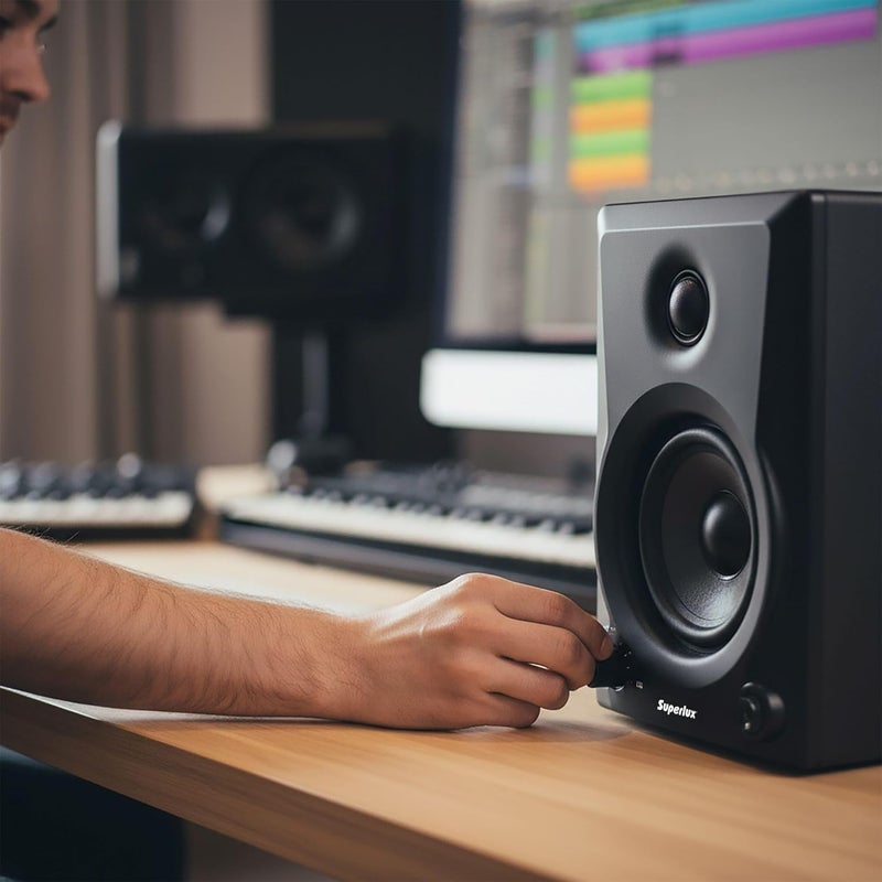 Superlux 3.5-Inch 2-Way Powered Studio Monitor Speaker, 50W Active Speaker with HF/LF Trim, Balanced & Unbalanced Inputs, Wood Cabinet – Ideal for Home Studio, Multimedia & Music Production - Image 3