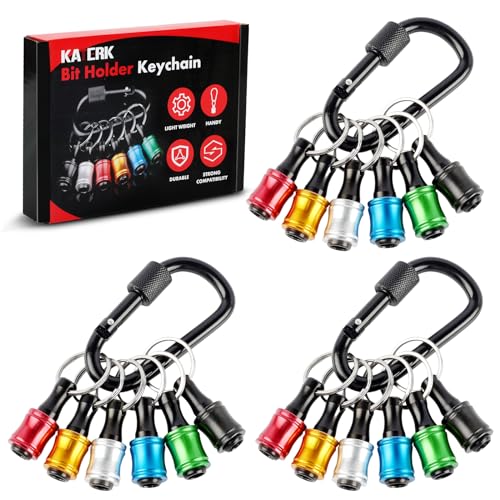 katerk 18pcs Bit Holder with Carabiner Socket for Mens Gift, 1/4 inch Hex Shank Aluminum Alloy Screwdriver Bit Holders, Quick Release Easy Change Impact Driver Drill Bit Keychain Extension - Image 1