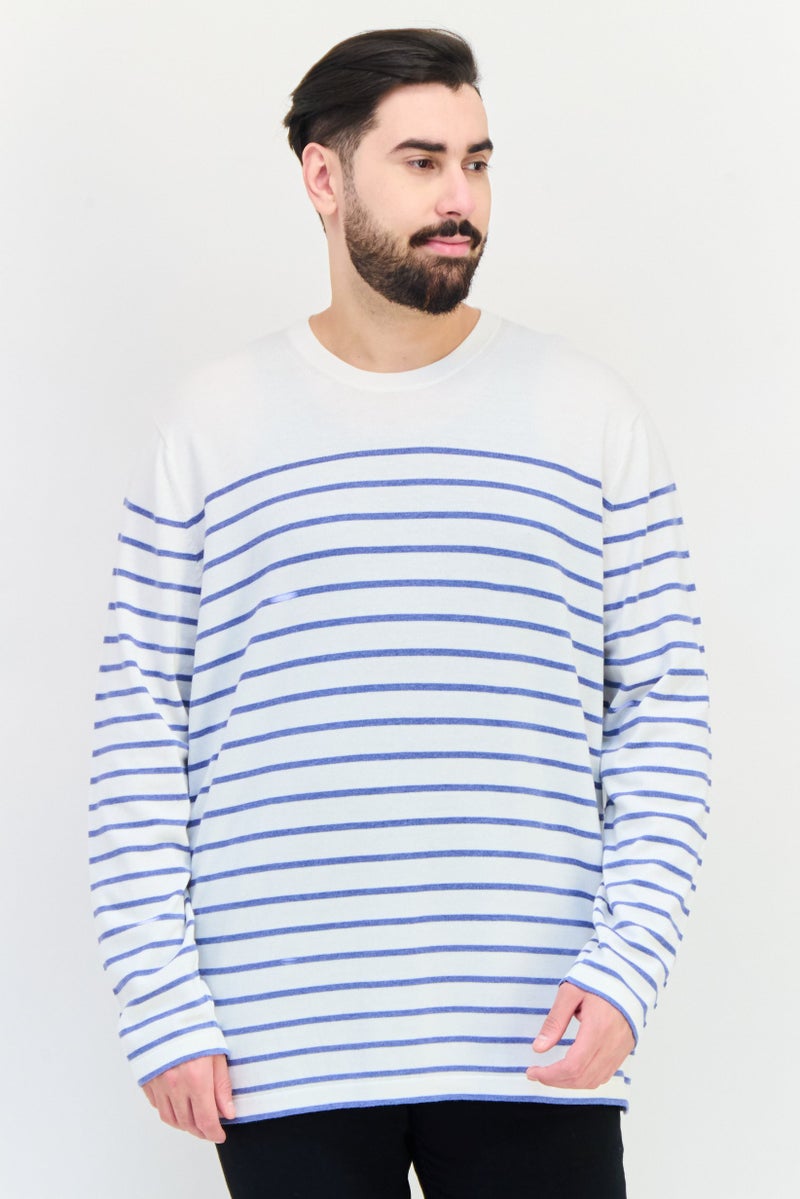 Celio Men Crew Neck Long Sleeve Stripe Sweater, White - Image 1