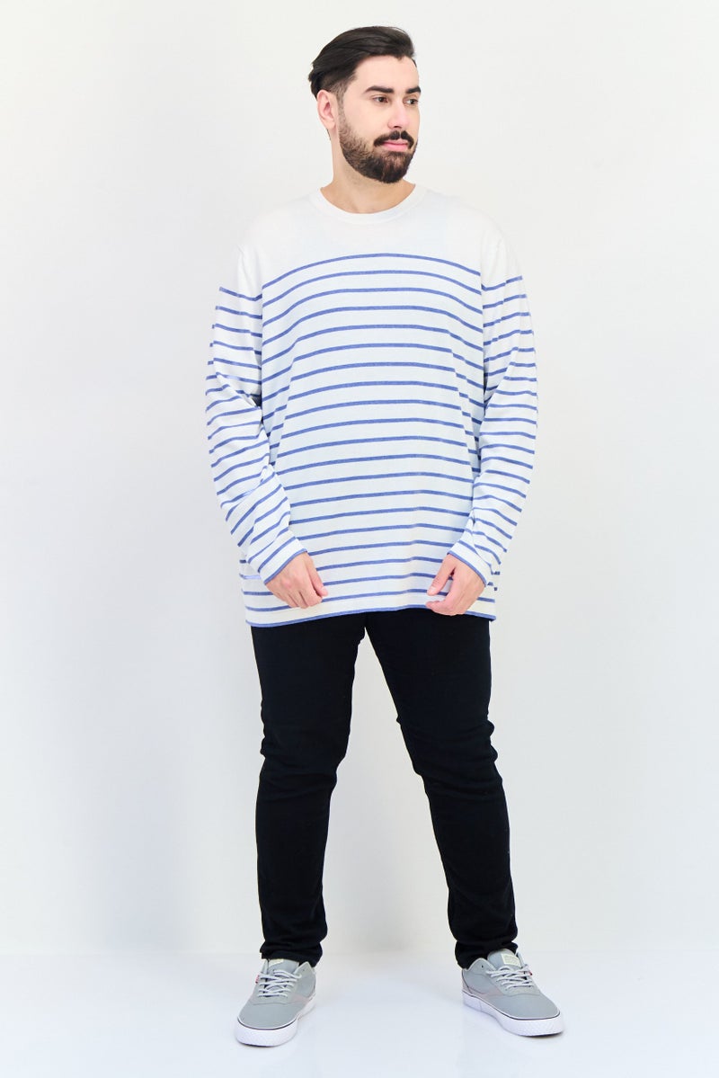 Celio Men Crew Neck Long Sleeve Stripe Sweater, White - Image 4