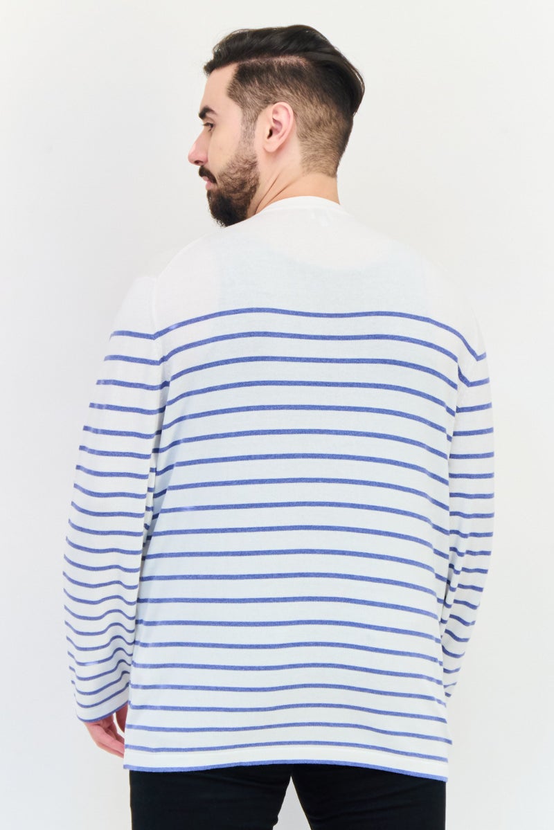 Celio Men Crew Neck Long Sleeve Stripe Sweater, White - Image 3