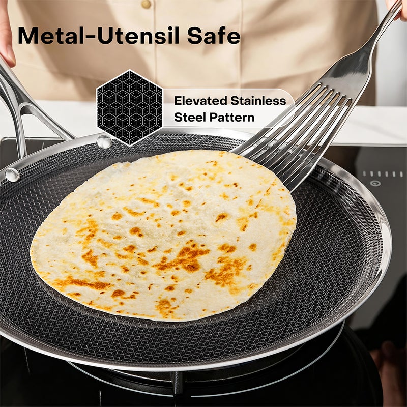 nutricook Eterna Tri-Ply Hybrid 31cm Griddle Pan (Tawa) – Stainless Steel & Ceramic Coating, Metal-Utensil Safe, Oven & Dishwasher-Safe, Induction & All Cooktops Compatible - Image 5