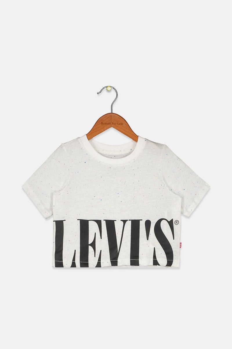 Levi's Toddlers Girl Crew Neck Short Sleeve Graphic Tee, White and Black  - Image 1