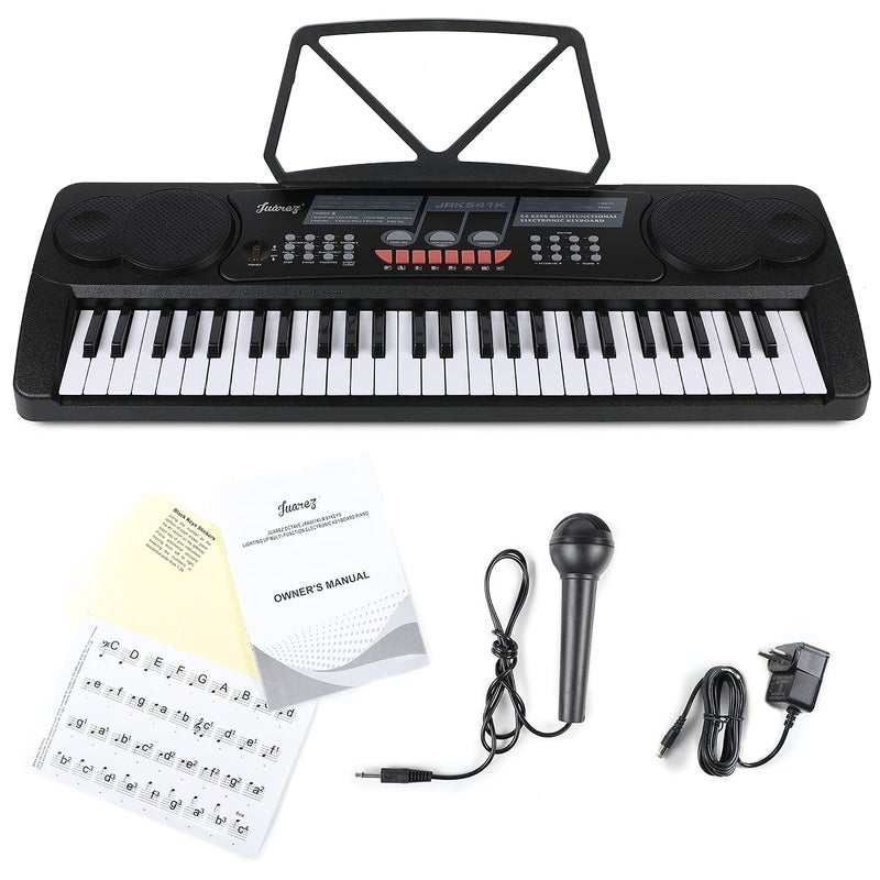 Juarez Octavé JRK541 54-Key Portable Electronic Keyboard with LED Digital Display | Adapter | Key Note Stickers | Microphone | Music Sheet Stand | 100 Rhythms | 100 Timbres | 8 Demos | 8 Percussions - Image 1