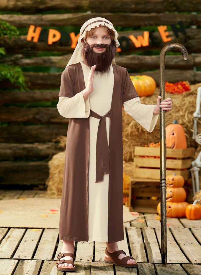 BesserBay Kid Boys Halloween 3 Pcs Biblical Joseph Outfit with Shepherd Staff Nativity Moses Set Kids Church Pageant Religious Robe Beige & Brown 5-6 Years - Image 5