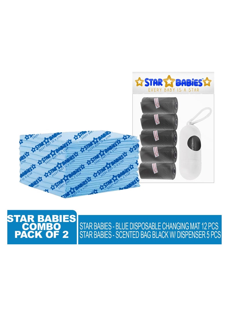 STAR BABiES Star Babies - Combo Pack of 2- Disposable Changing Mat Pack of 12 with Scented Bag (5 Pcs w/Dispenser) - Black  - Image 2