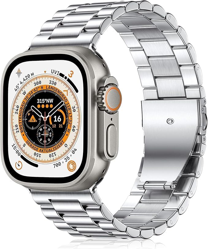 سوار معدني مصنوع من الفولاذ المقاوم للصدأ، متوافق مع ساعة اي ووتش الترا مقاس 42 ملم / 44 ملم / 45 ملم / 49 ملم ومناسب لسلسلة اي ووتش من SE 1 حتى سلسلة 10 - فضي - Image 2