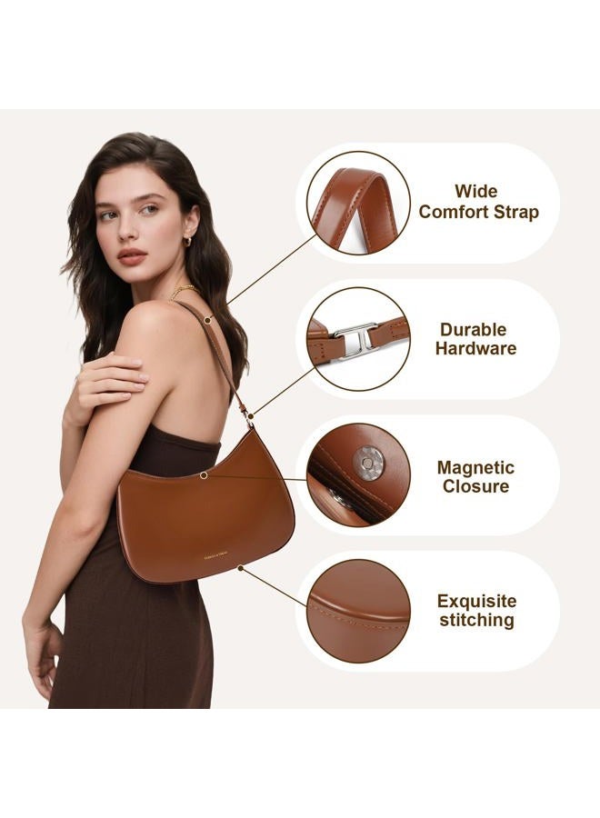 MoreFarther Leather Shoulder Bags for Women, Cute Purses Everyday Trendy, Women's Small Tote Handbags with Magnetic Closure, Wine-red, Medium - Image 5