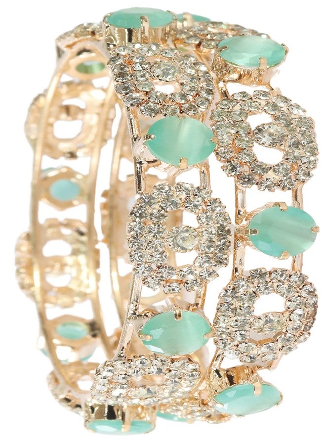 LAVAZZA Rose Gold CZ Amercian Diamond Alloy Metal Bangles Kada Set For Women & Girls | Teal Bangles | Pacheli Kada | Designer Girls Bangles | Stone kada-(RKM19-Mint-2.6) - Image 1