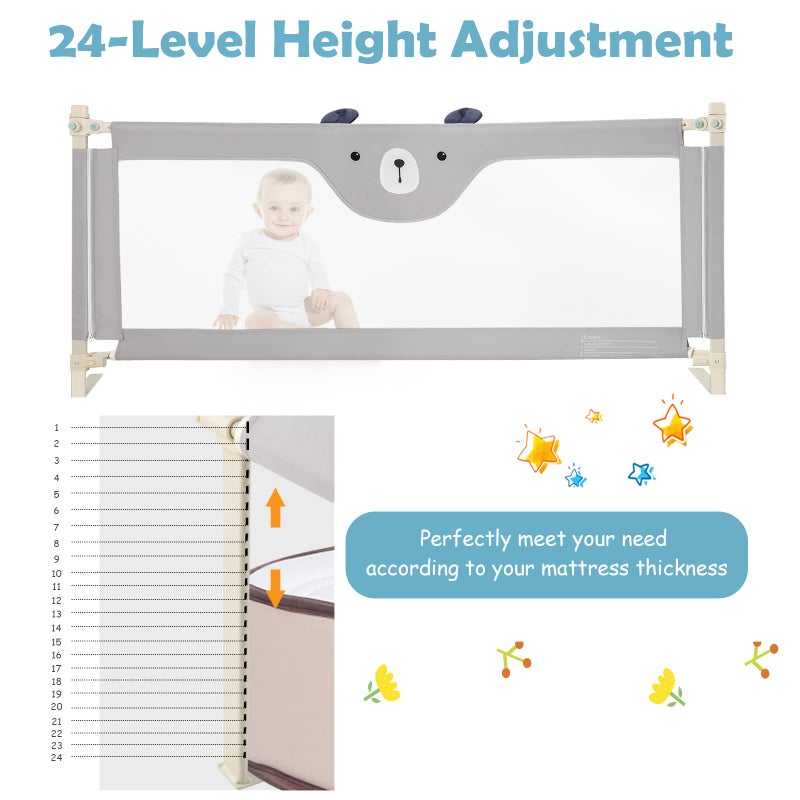 BABY JOY Bed Rail for Toddlers, 69â€™â€™ Extra Long, Height Adjustable & Folding Baby Bed Rail Guard w/Breathable Mesh & Double Safety Child Lock for Kids Twin Double Full Size Queen King Mattress (Gray) - Image 4