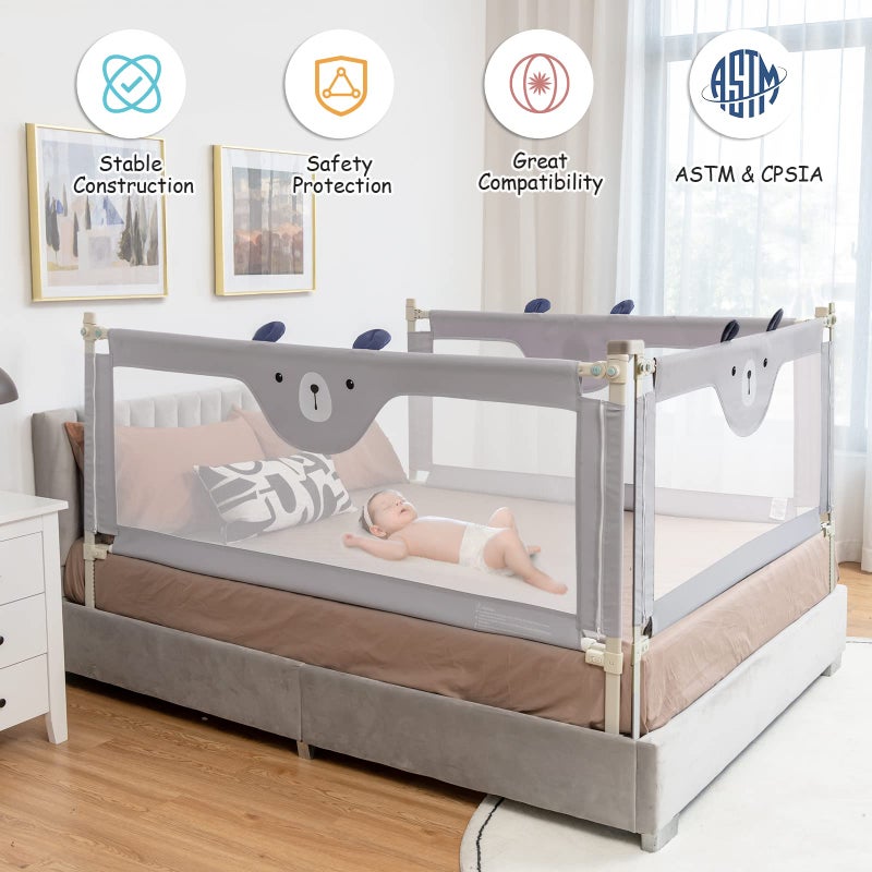 BABY JOY Bed Rail for Toddlers, 69â€™â€™ Extra Long, Height Adjustable & Folding Baby Bed Rail Guard w/Breathable Mesh & Double Safety Child Lock for Kids Twin Double Full Size Queen King Mattress (Gray) - Image 2
