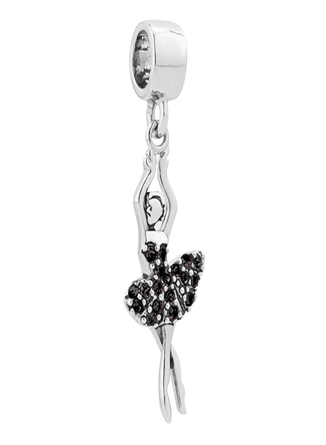 MiiFort Black Zircon Ballet Dancer Dangle Charm fits Pandora Charms Bracelets Birthday Jewelry Gift for Daughter Granddaughter Women - Image 1