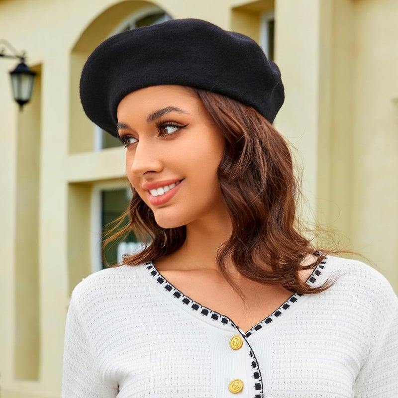 Wheebo Wool Beret Hat,Solid Color French Style Winter Warm Cap for Women Girls Lady - Image 4