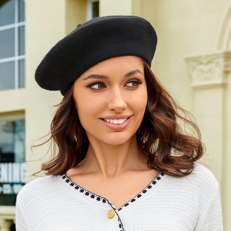 Wheebo Wool Beret Hat,Solid Color French Style Winter Warm Cap for Women Girls Lady - Image 3