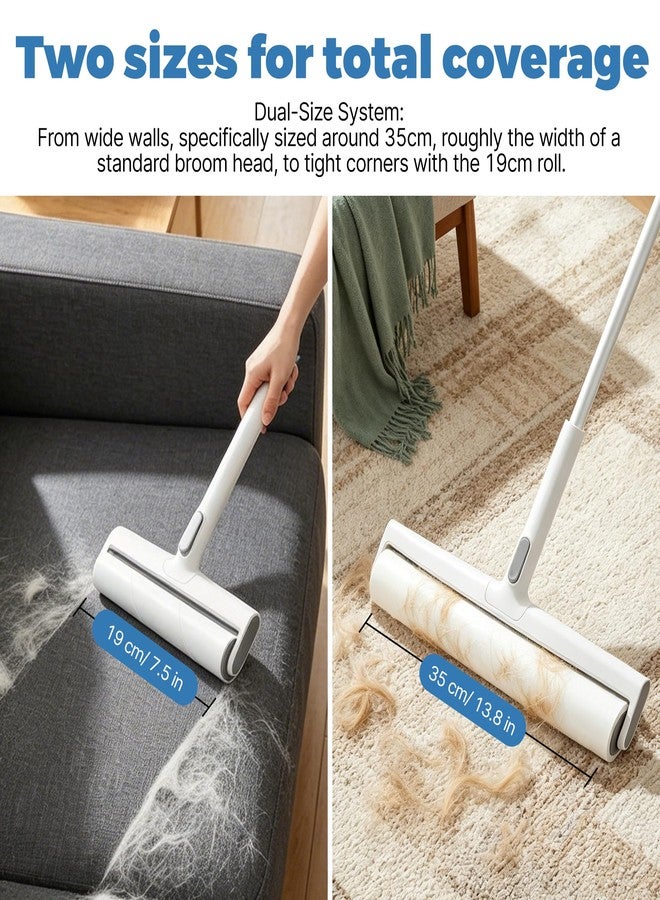 kickleen 13.8" Large Lint Rollers/7.5" Small Lint Rollers for Pet Hair Extra Sticky,Large Roller with Long Handle for Cleaning Carpets, Clothing,Floors,Couch, Furniture Wall Cleaner Mop Dust Remover (White) - Image 4