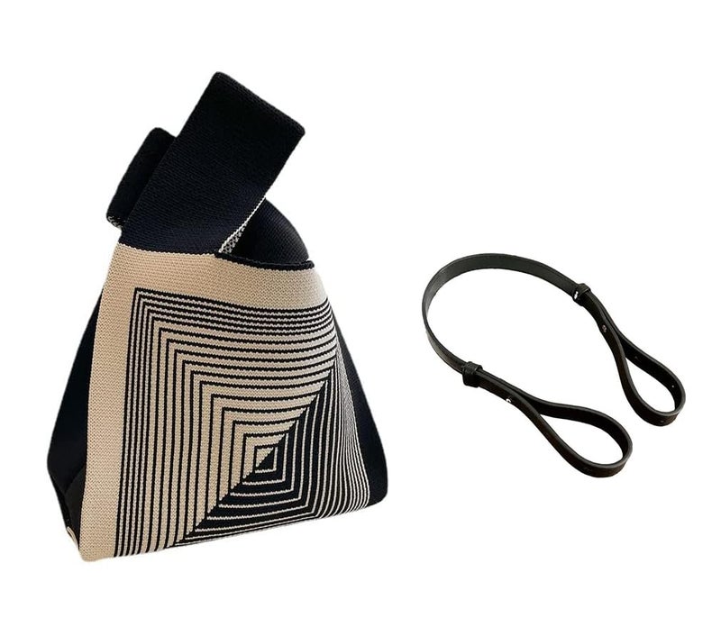 OATSBAS Wrist Handbag for Women Wristlet Handbag Sleeve Knot Pouch Portable Purse Tote Gift Bag (Black-strap) - Image 1