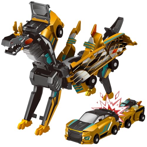 Intoypad Collision Transforming Dinosaur Car Toy 2 Magnetic Cars Transform into Dinosaur Toys for Kids Toddler Fun Deformation Robot Dino Car Christmas Birthday Gift Toys for Boys GirlGolden Dragon - Image 1