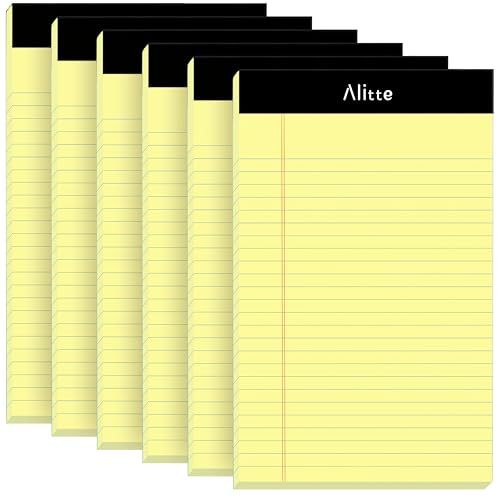 Alitte Yellow Legal Notepads 5x8, Pack of 6 - Perforated Narrow Ruled Writing Pad - Premium Thick Paper, No Ink Bleeding - Blank Legal Pads For Home, Office, School, Business - 50 Sheets Per Notebook - Image 1