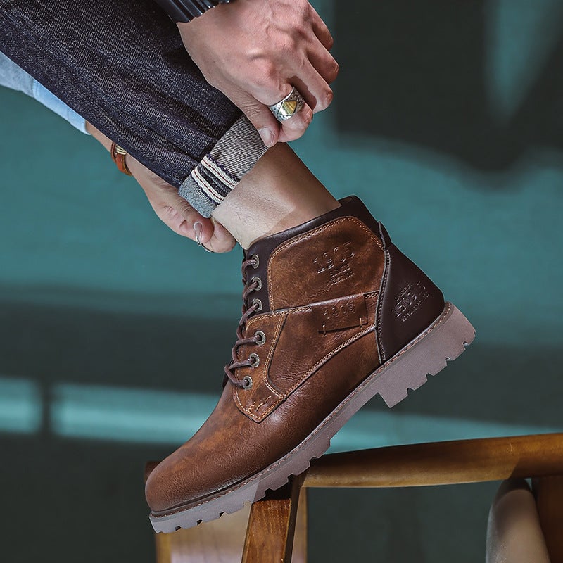 New Martin Boots Shoes Men'S Shoes Retro British Style Leather Boots Fashion High-Top Work Style Boots - Image 4