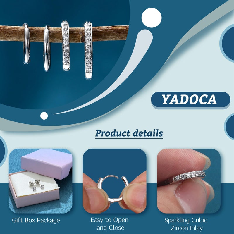 YADOCA Hypoallergenic Surgical Steel Earrings Sets for Multiple Piercing - Small Stud Earrings For Women Men - Stainless Steel Earrings Studs Hoop Earrings for Sensitive Ears Silver Tone 10pairs - Image 3
