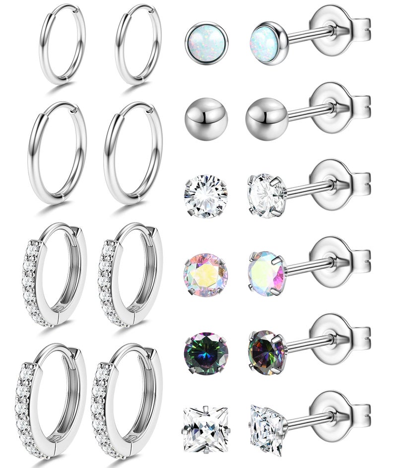 YADOCA Hypoallergenic Surgical Steel Earrings Sets for Multiple Piercing - Small Stud Earrings For Women Men - Stainless Steel Earrings Studs Hoop Earrings for Sensitive Ears Silver Tone 10pairs - Image 1