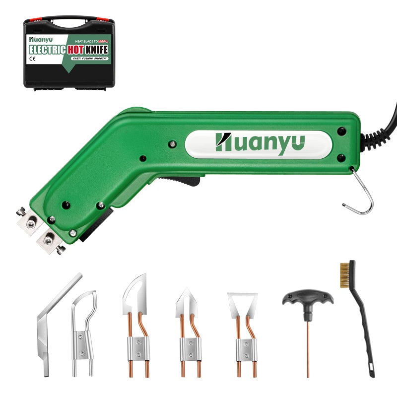 Huanyu أداة قطع القماش الكهربائية هوانيو بسكين ساخن مع 4 شفرات، أداة قطع احترافية بسعة 600° م، 100 واط، جهاز ختم حراري للوحة الإسفنج، حزام، عمل مستمر - Image 1