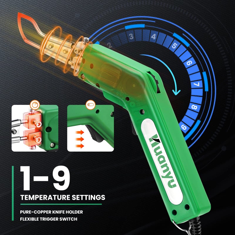 Huanyu أداة قطع القماش الكهربائية هوانيو بسكين ساخن مع 4 شفرات، أداة قطع احترافية بسعة 600° م، 100 واط، جهاز ختم حراري للوحة الإسفنج، حزام، عمل مستمر - Image 3