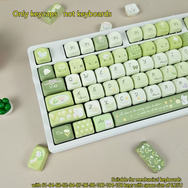 MOA High Profile Spherical Keycap PBT Dye Sublimation Poem Of Lily Of The Valley Themed Universal Mechanical Keyboard Cap Compatible MX Switch 6.25U Spacebar For 61 64 Layout - Image 1