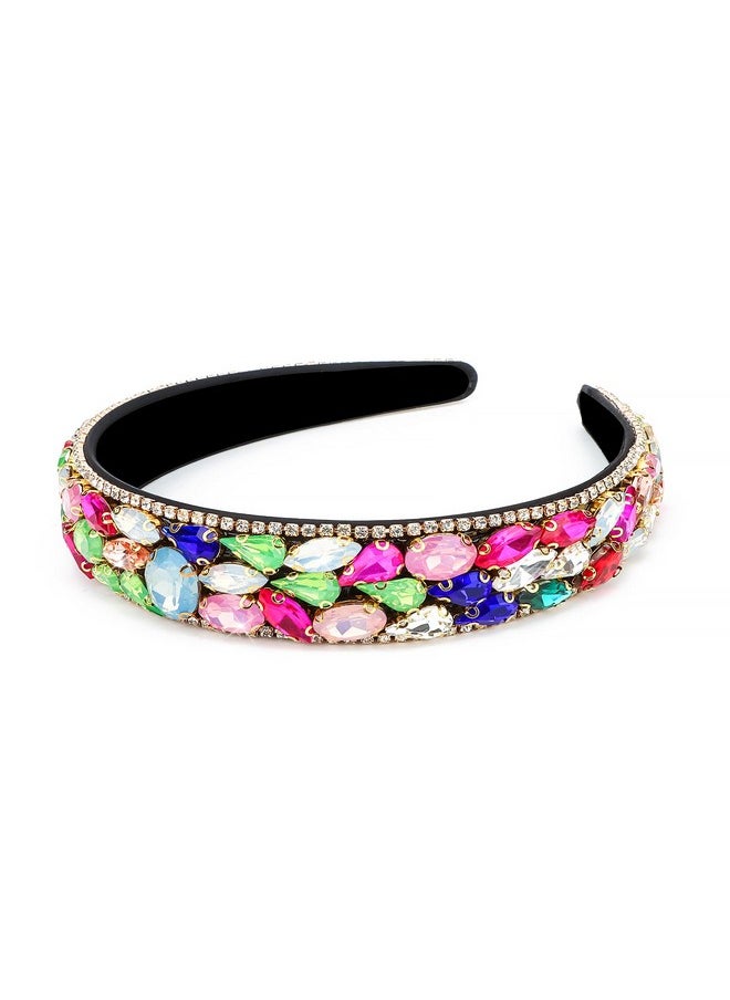 Wecoe - Rhinestone Headband Women Multi-Color Green Wide Headband Fancy Sparkly Bling Diamond Headband Fashion Non Slip Luxury Beaded Jeweled Headband Costume Hair Accessories For Women Girls Gifts - Image 1