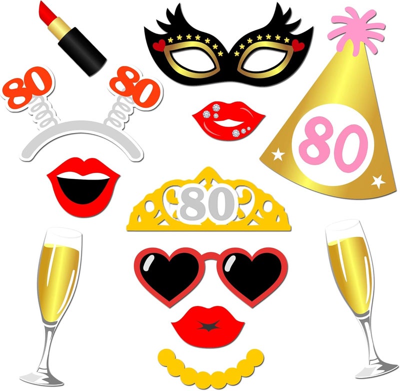 Konsait 80th Birthday Photo Booth Props48Count Funny 80 Party Photo Props Kit Black Gold Decor with Stick for Man Woman 80th Birthday Decorations Supplies Birthday Party Accessories Favors - Image 4