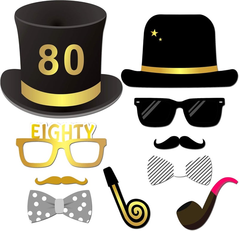 Konsait 80th Birthday Photo Booth Props48Count Funny 80 Party Photo Props Kit Black Gold Decor with Stick for Man Woman 80th Birthday Decorations Supplies Birthday Party Accessories Favors - Image 3
